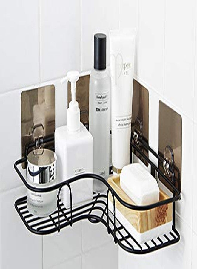 Styxon رفوف تخزين زاوية الحمام المعدنية ذاتية اللصق من ستيكسون، رف تخزين زاوية الحمام، منظم رفوف زاوية الحمام من الفولاذ المقاوم للصدأ، رف الحمام - أسود - (مجموعة من قطعة واحدة) - Image 1